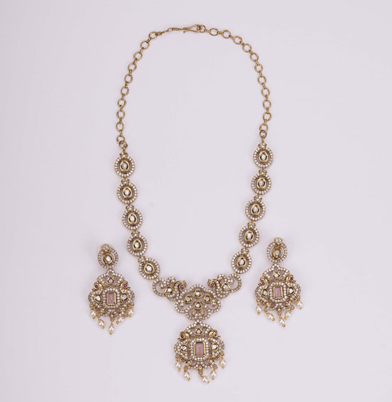 Necklace - Adorable Enchanted Mehendi Plated Necklcace Set - Opal Touch