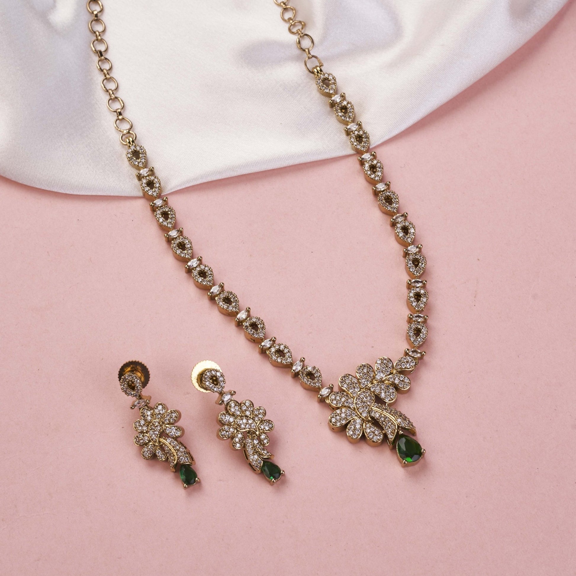 Necklace - Adorned Dewdrop Mehendi Plated Necklace Set - Opal Touch