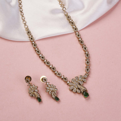 Necklace - Adorned Dewdrop Mehendi Plated Necklace Set - Opal Touch