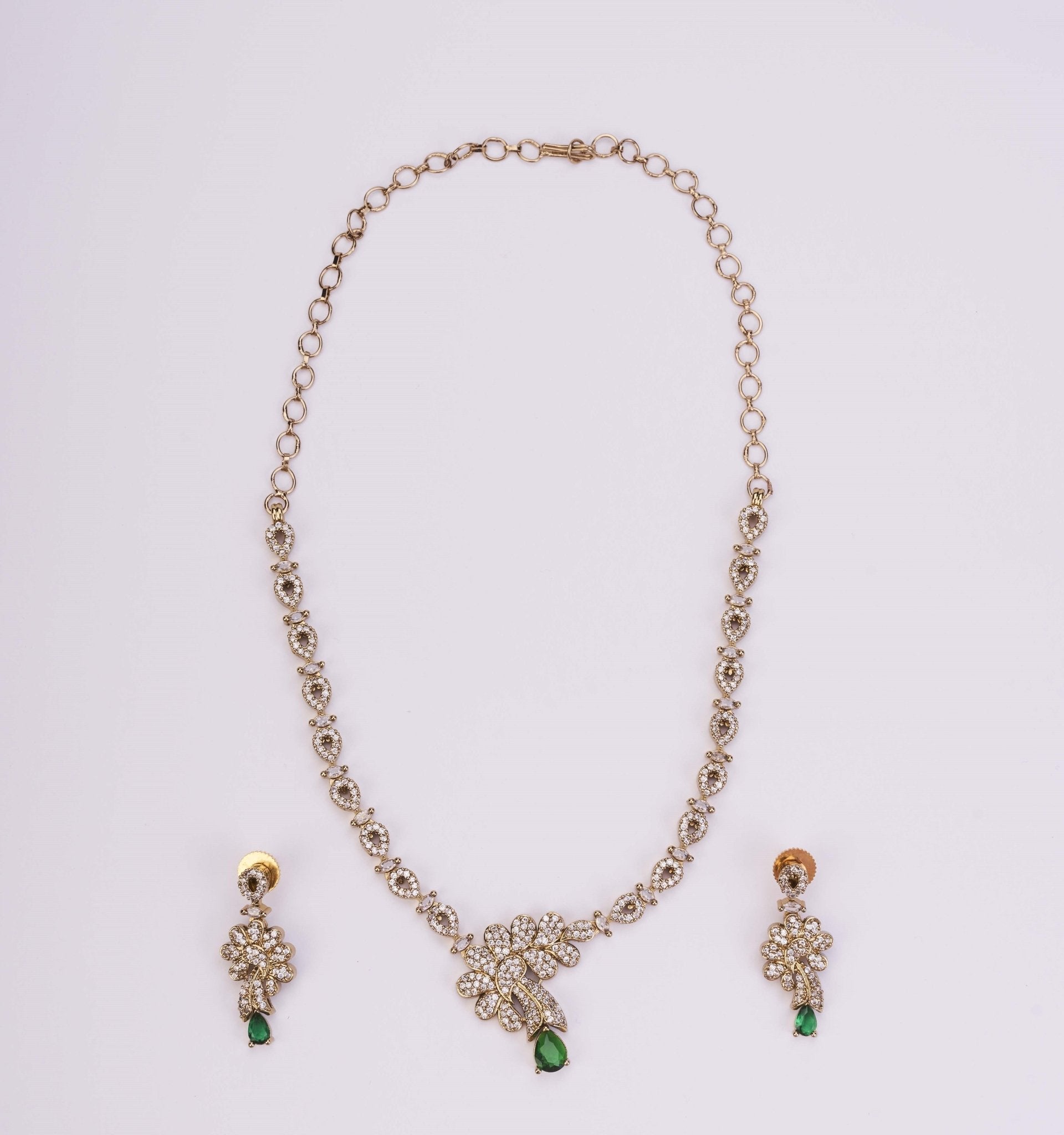 Necklace - Adorned Dewdrop Mehendi Plated Necklace Set - Opal Touch