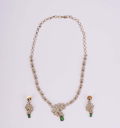 Necklace - Adorned Dewdrop Mehendi Plated Necklace Set - Opal Touch