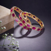 Alluring Party Wear Gold Bangles (Pack of 2) Red - Opal Touch