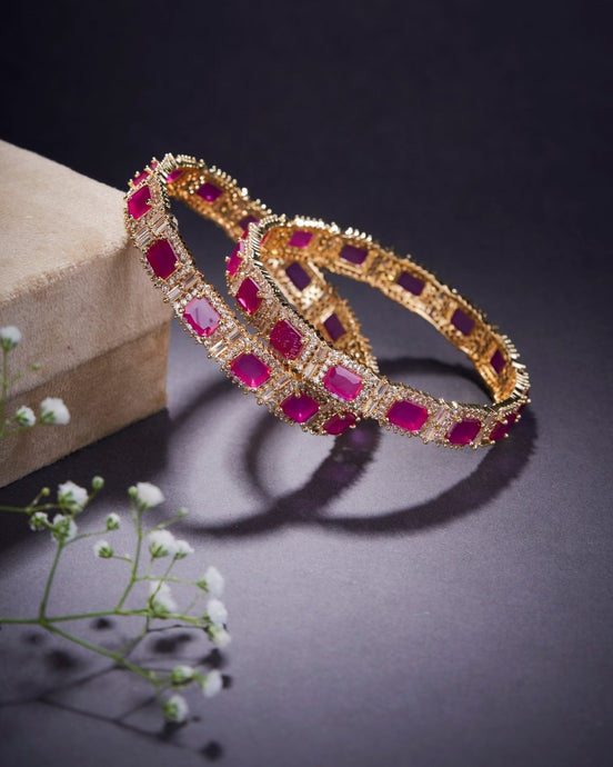 Alluring Party Wear Gold Bangles (Pack of 2) Red - Opal Touch