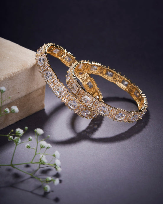 Bangles - Alluring Party Wear Gold Bangles (Pack of 2) White - Opal Touch