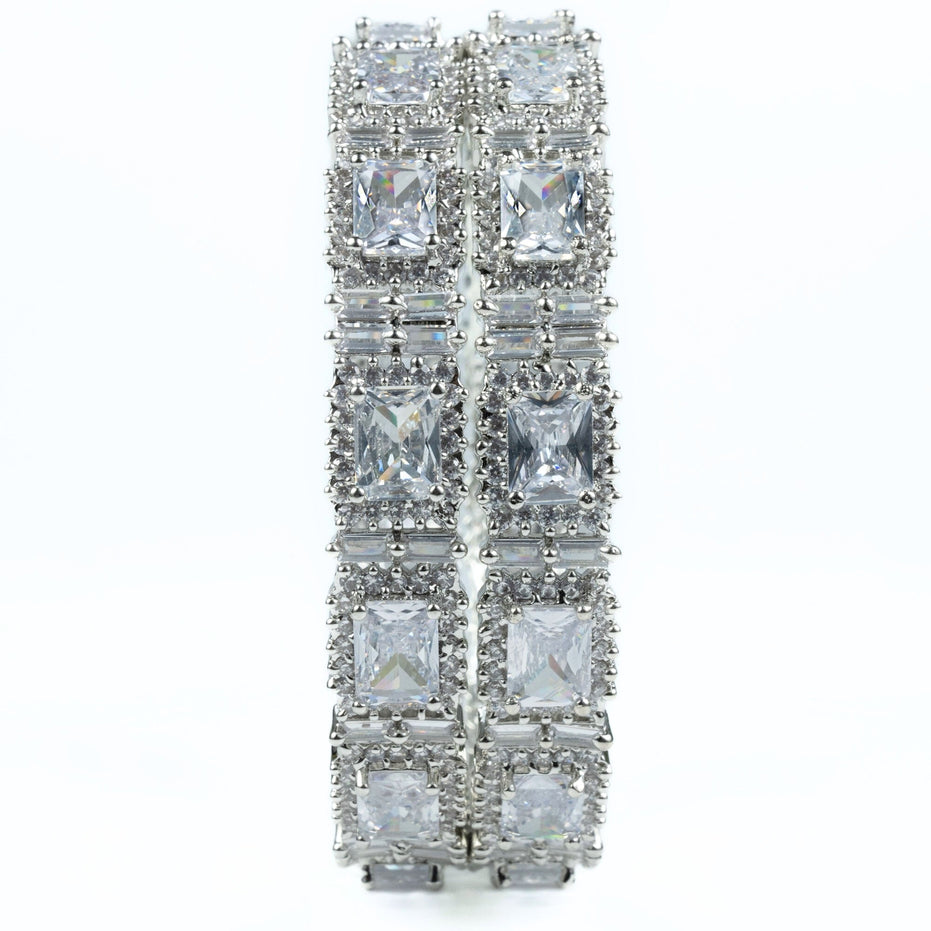 Alluring Party Wear Rhodium Bangles (Pack of 2) - Opal Touch