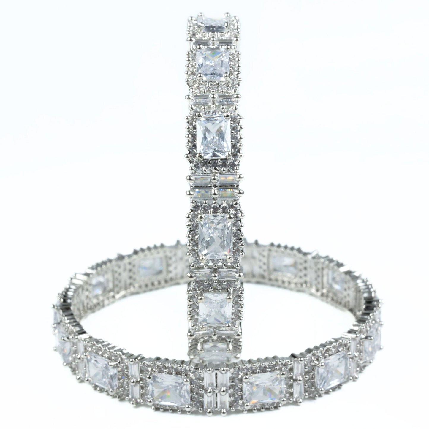 Alluring Party Wear Rhodium Bangles (Pack of 2) - Opal Touch