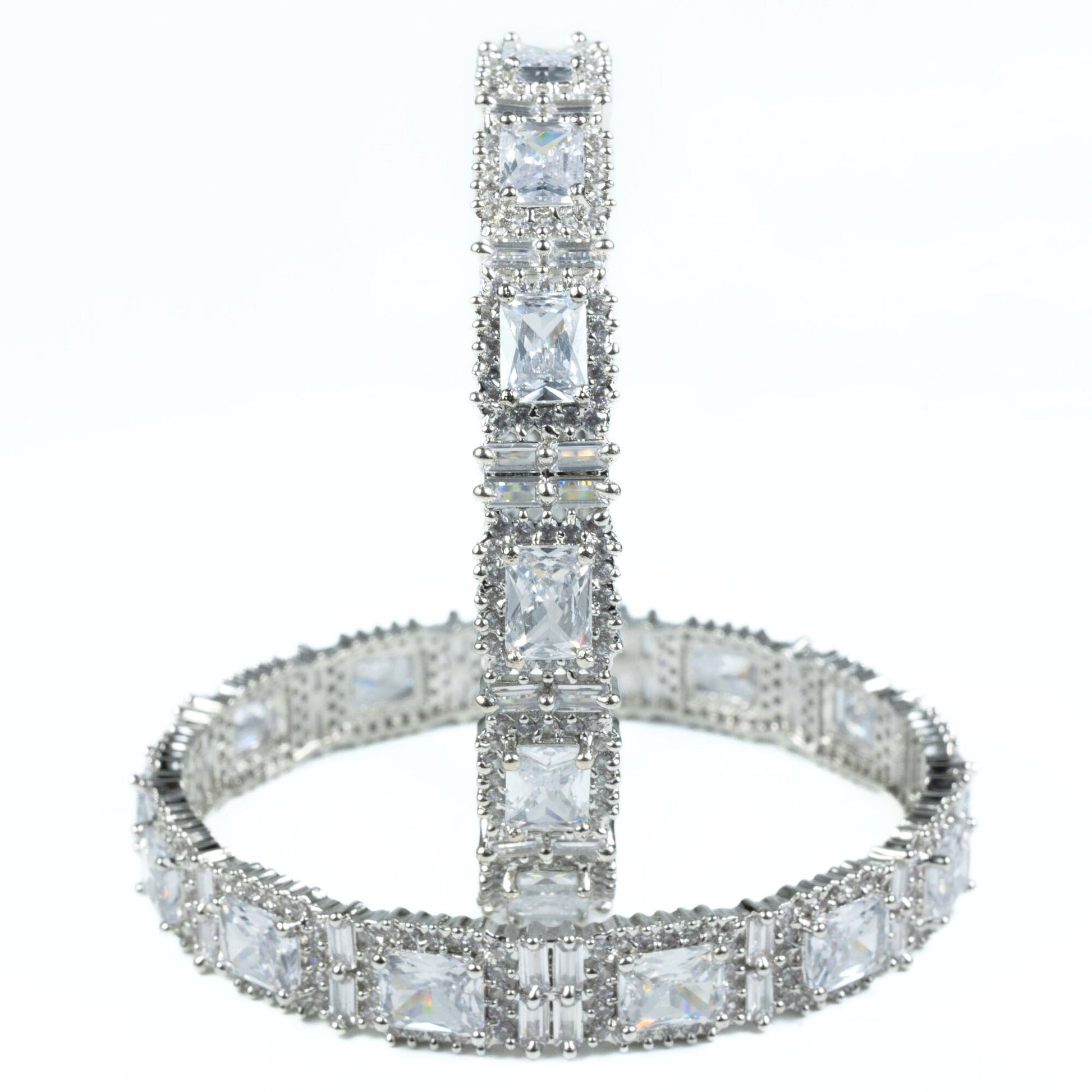 Alluring Party Wear Rhodium Bangles (Pack of 2) - Opal Touch