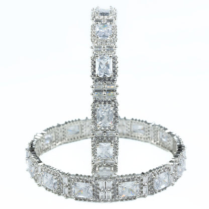 Alluring Party Wear Rhodium Bangles (Pack of 2) - Opal Touch