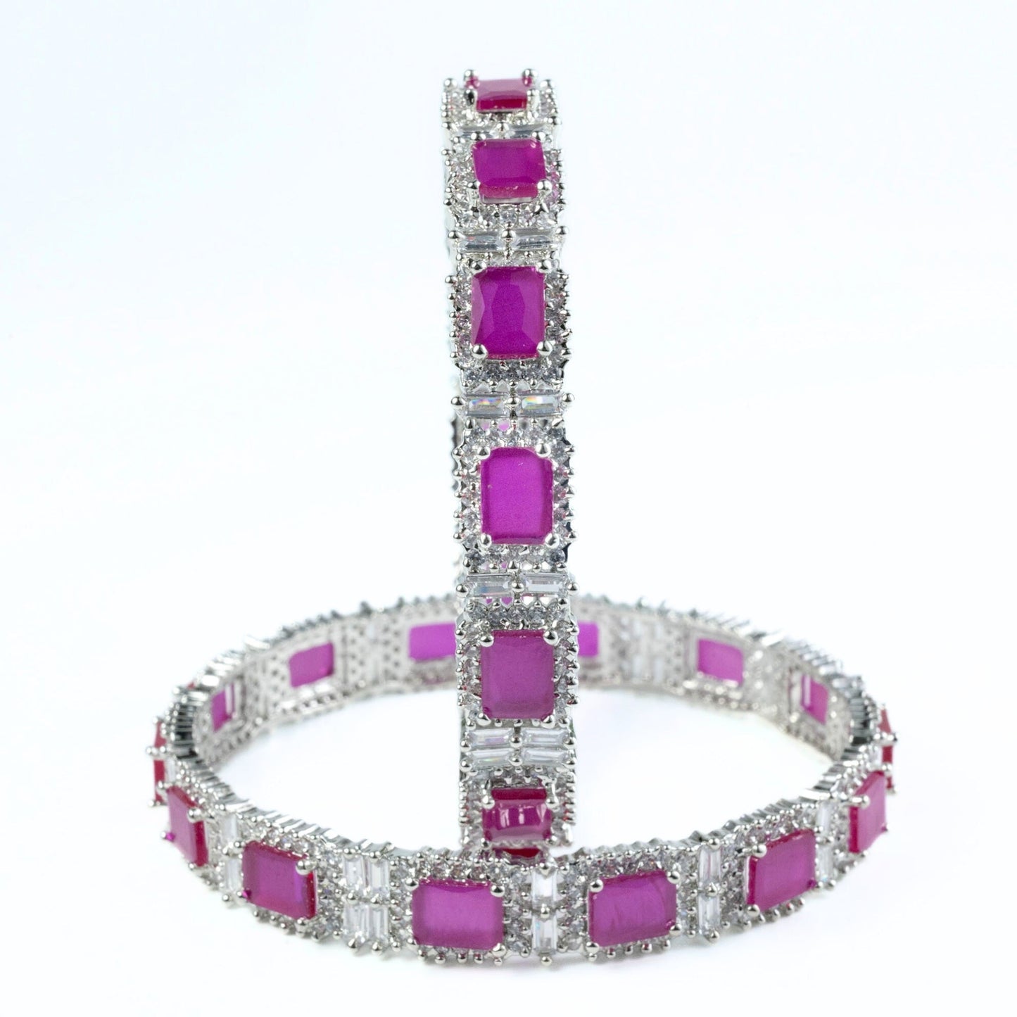 Alluring Party Wear Rhodium Bangles (Pack of 2) - Opal Touch