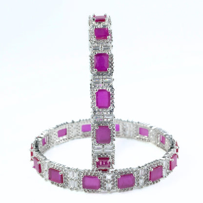 Alluring Party Wear Rhodium Bangles (Pack of 2) - Opal Touch