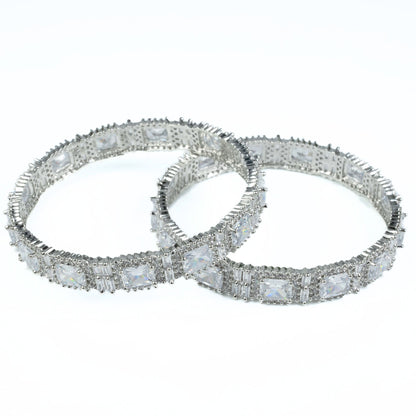 Alluring Party Wear Rhodium Bangles (Pack of 2) - Opal Touch