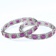 Alluring Party Wear Rhodium Bangles (Pack of 2) - Opal Touch