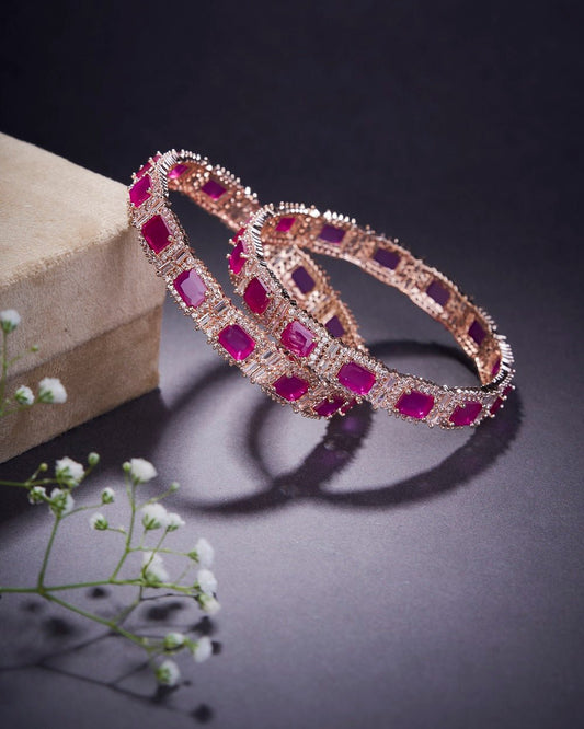 Opal Touch - Alluring Party Wear Rose Gold Bangles (Pack of 2) - Bangles