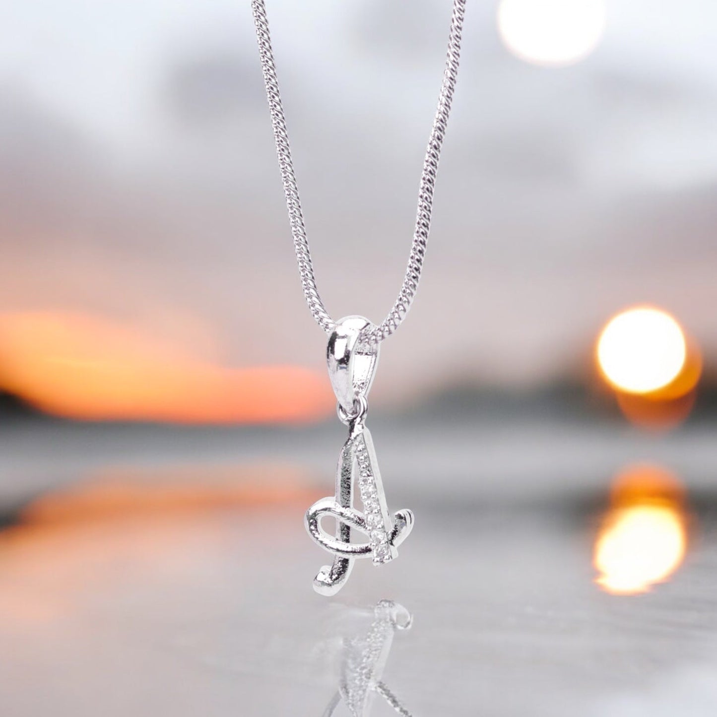 Opal Touch - Alphabet A Rhodium Locket with 18 Inch Chain | Opal Touch - Locket Set