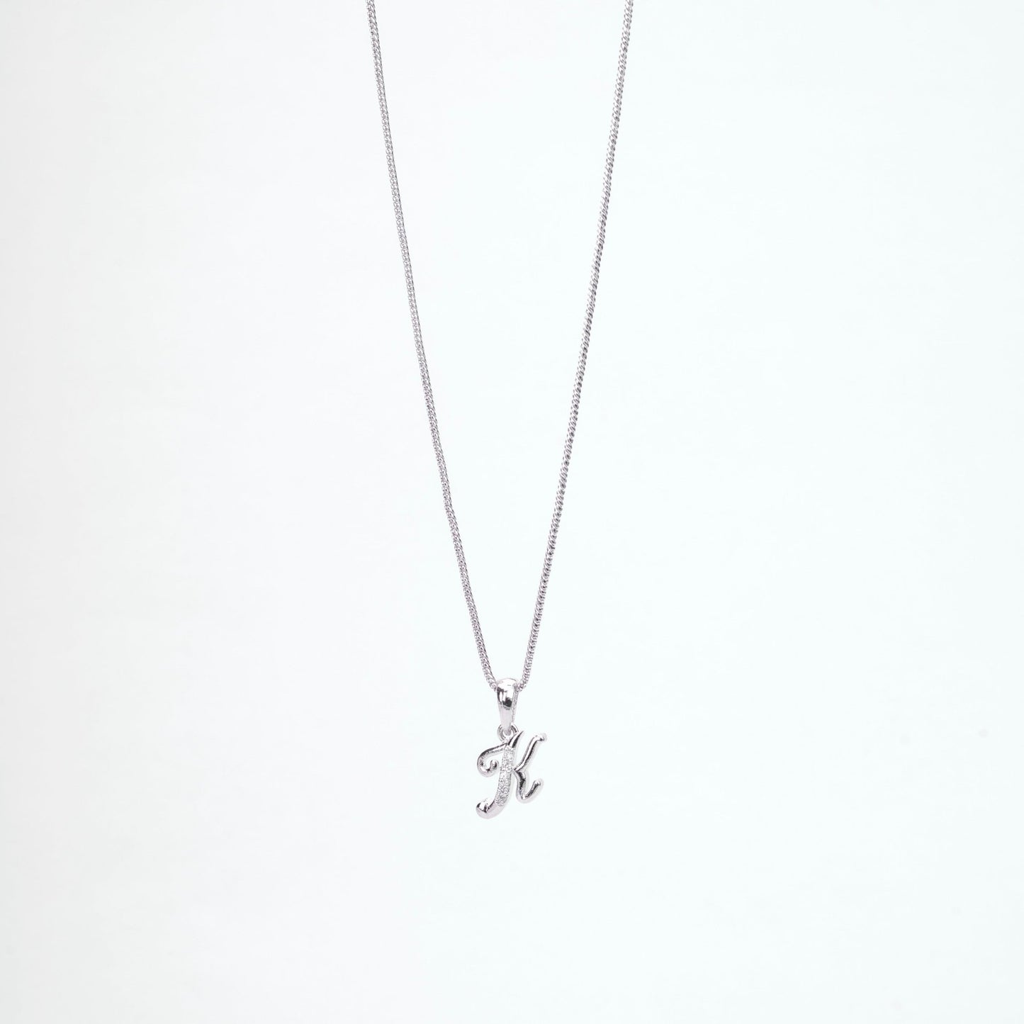 Opal Touch - Alphabet K Rhodium Locket with Chain (18") - Locket Set