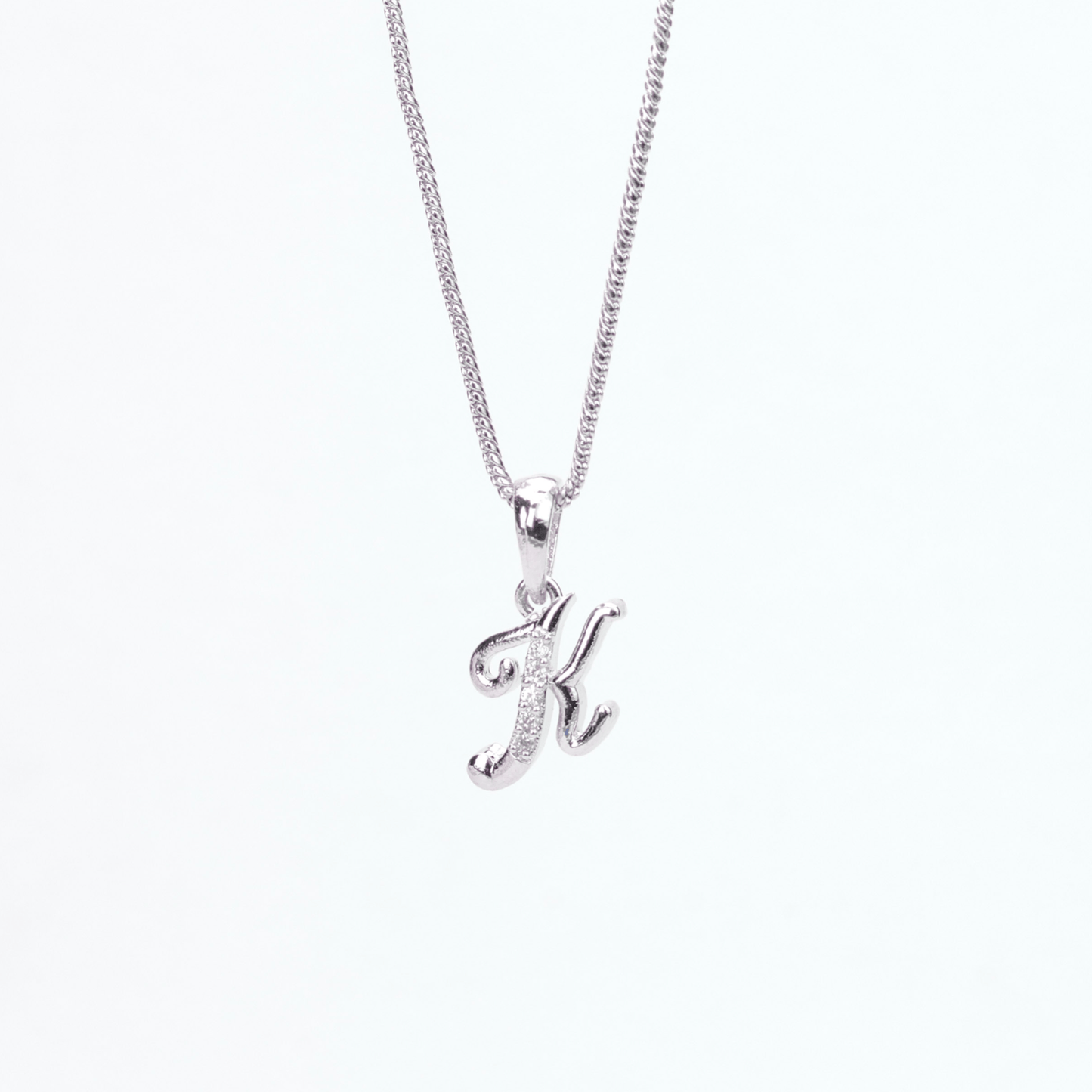 Opal Touch - Alphabet K Rhodium Locket with Chain (18") - Locket Set