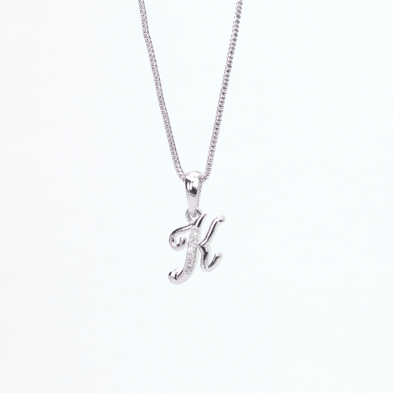 Opal Touch - Alphabet K Rhodium Locket with Chain (18