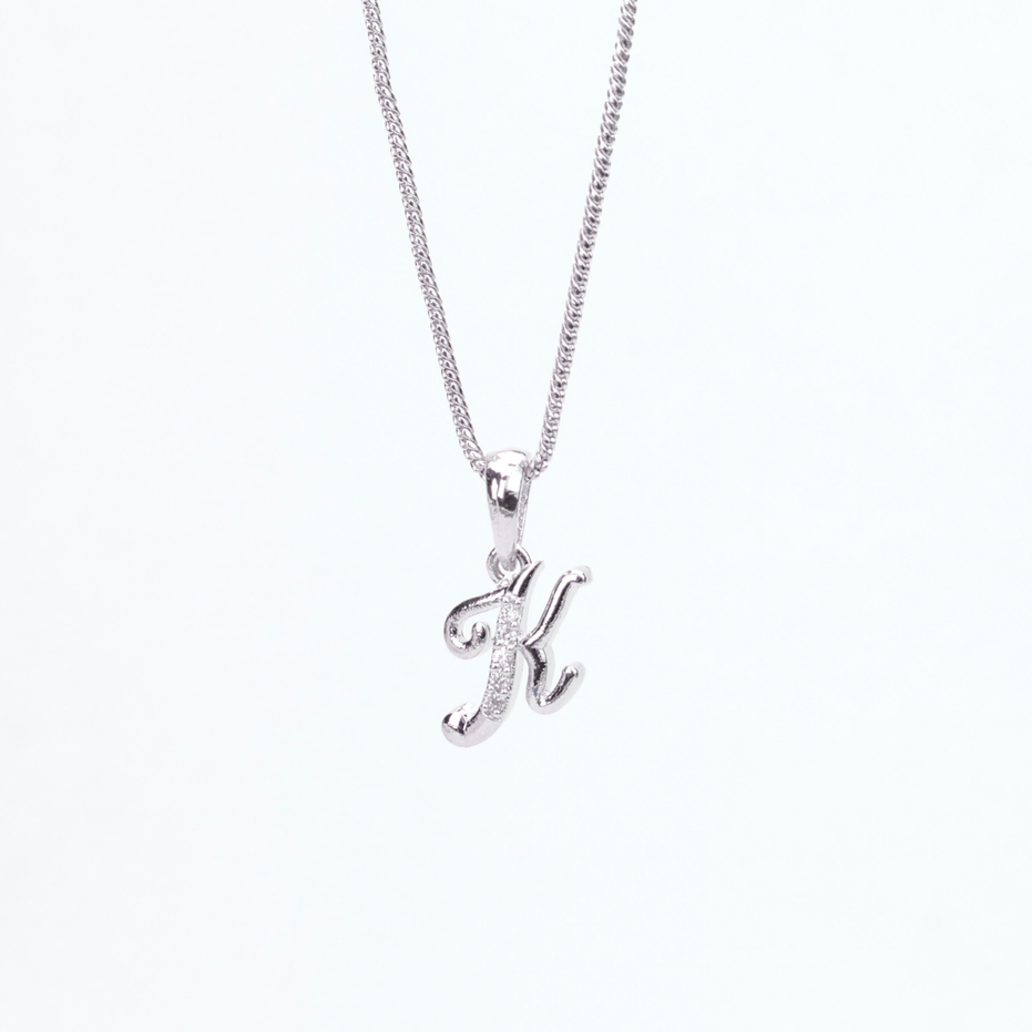 Opal Touch - Alphabet K Rhodium Locket with Chain (18") - Locket Set