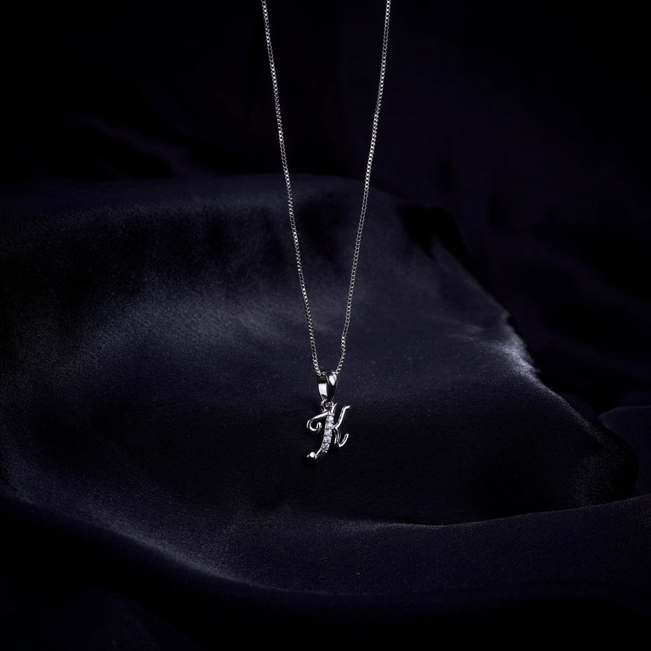 Opal Touch - Alphabet K Rhodium Locket with Chain (18") - Locket Set