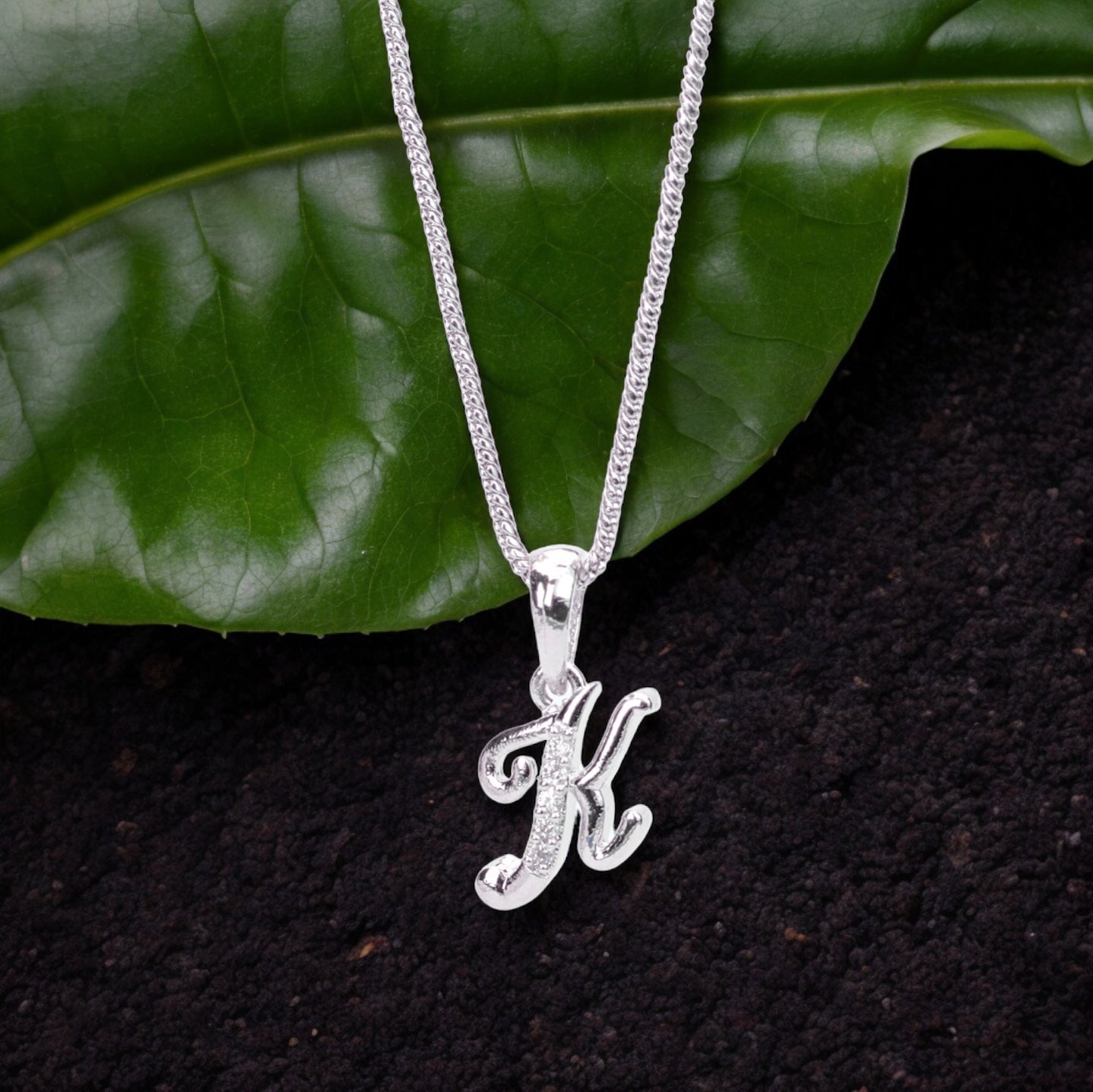 Opal Touch - Alphabet K Rhodium Locket with Chain (18