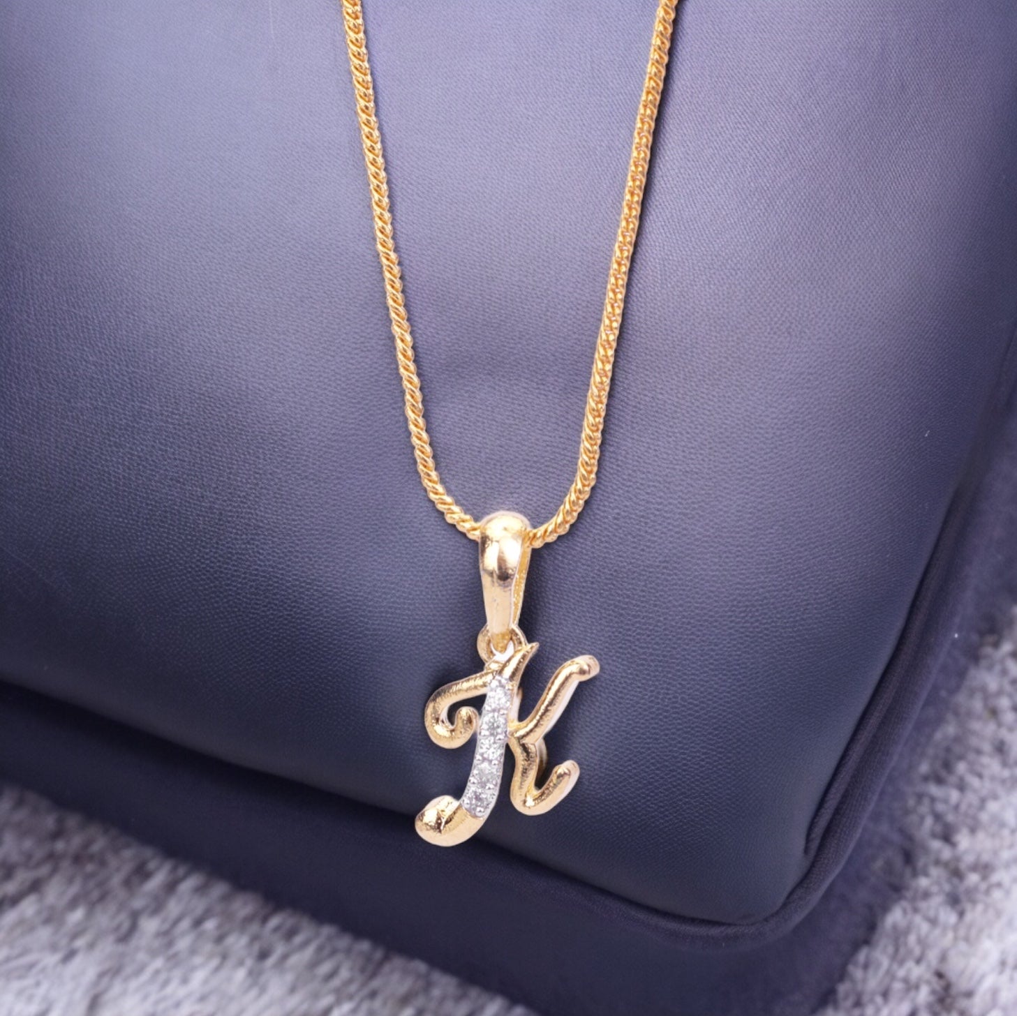 Opal Touch - Alphabet K Two Tone Locket with Chain (18") - Locket Set