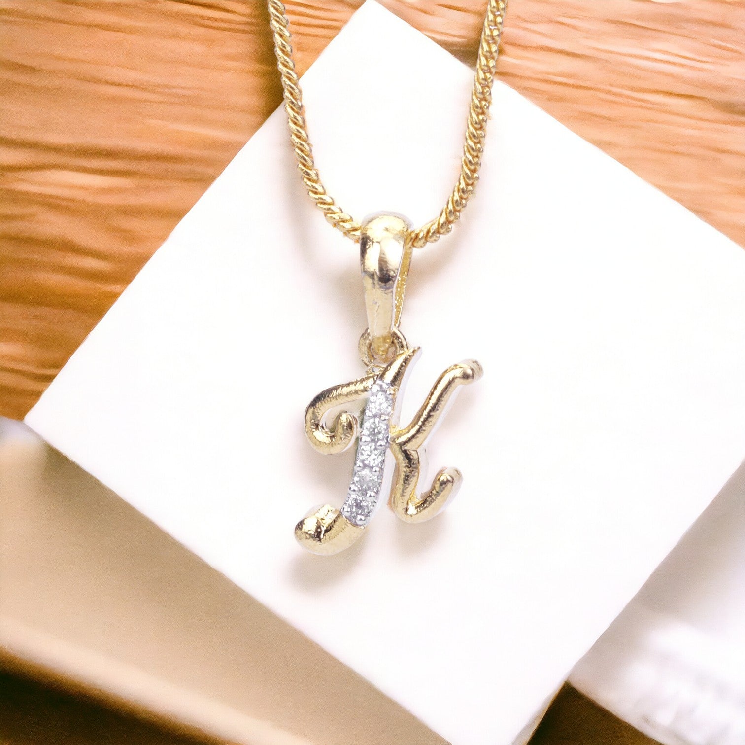 Opal Touch - Alphabet K Two Tone Locket with Chain (18