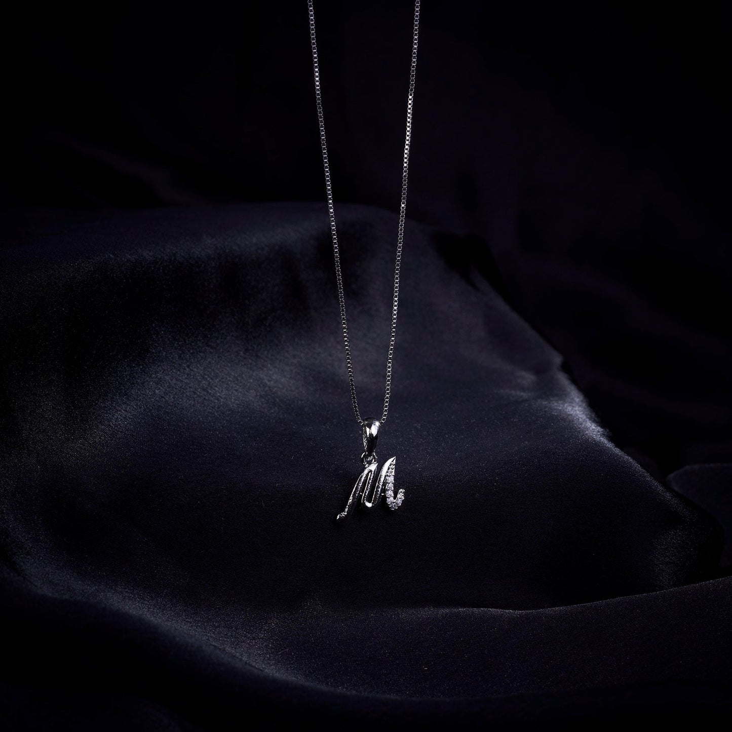 Opal Touch - Alphabet M Rhodium Locket with Chain (18") - Locket Set