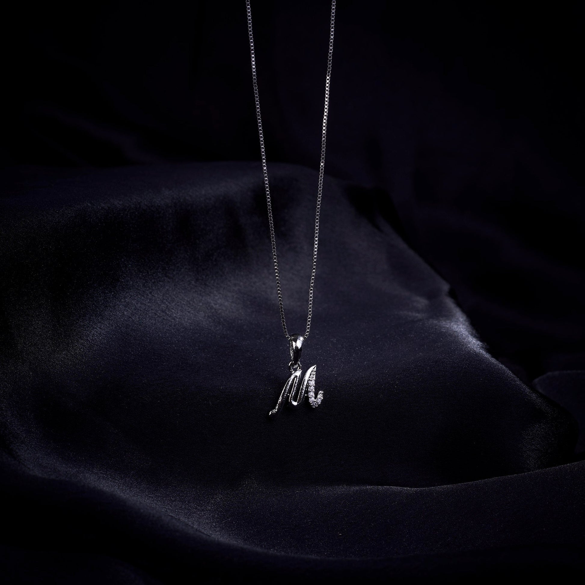 Opal Touch - Alphabet M Rhodium Locket with Chain (18") - Locket Set