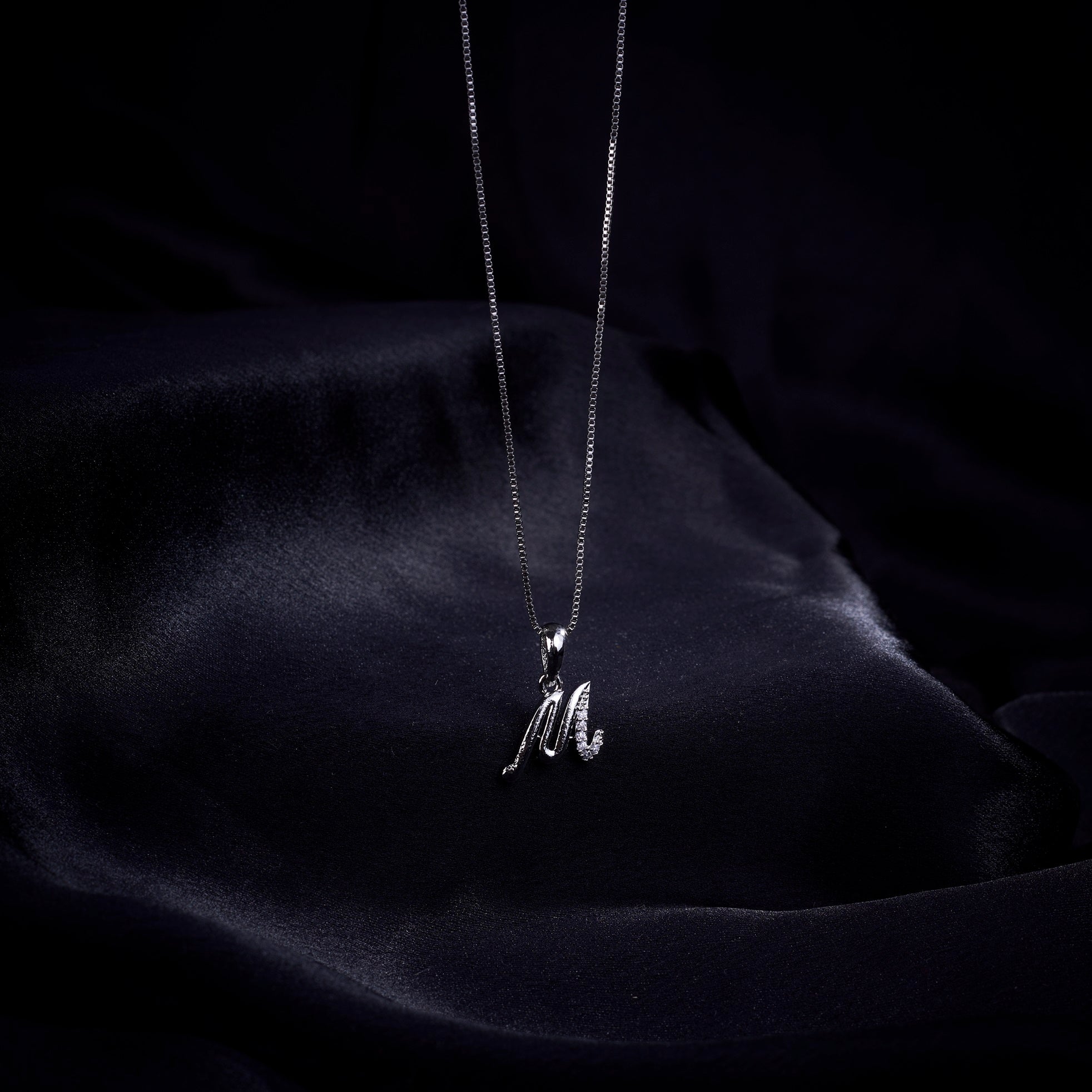 Opal Touch - Alphabet M Rhodium Locket with Chain (18