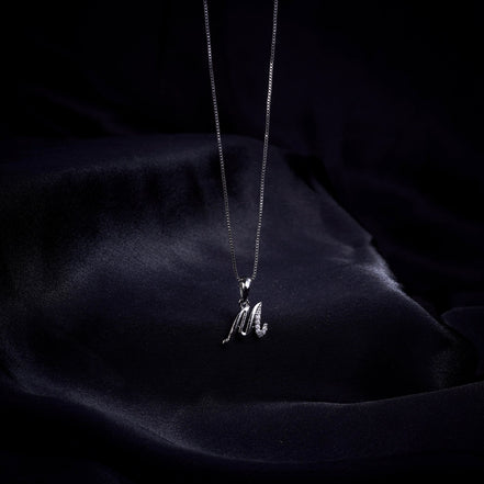 Opal Touch - Alphabet M Rhodium Locket with Chain (18") - Locket Set
