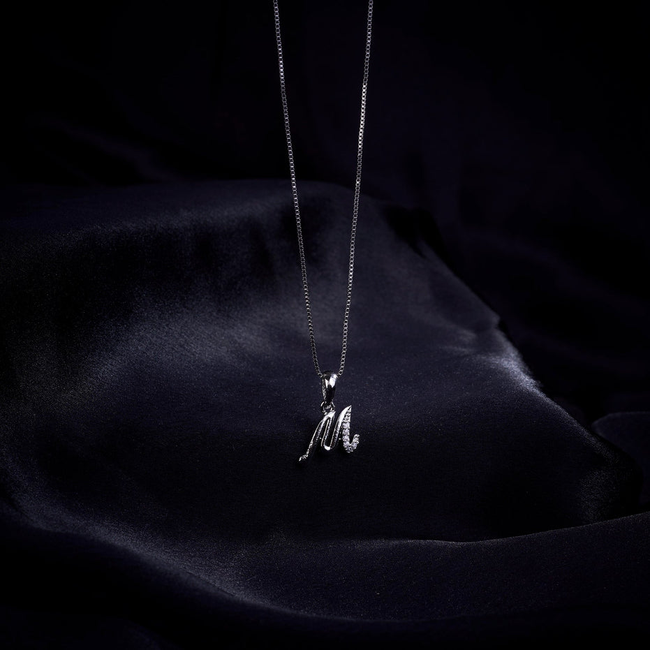Opal Touch - Alphabet M Rhodium Locket with Chain (18") - Locket Set