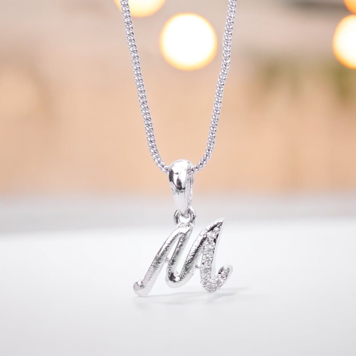 Opal Touch - Alphabet M Rhodium Locket with Chain (18