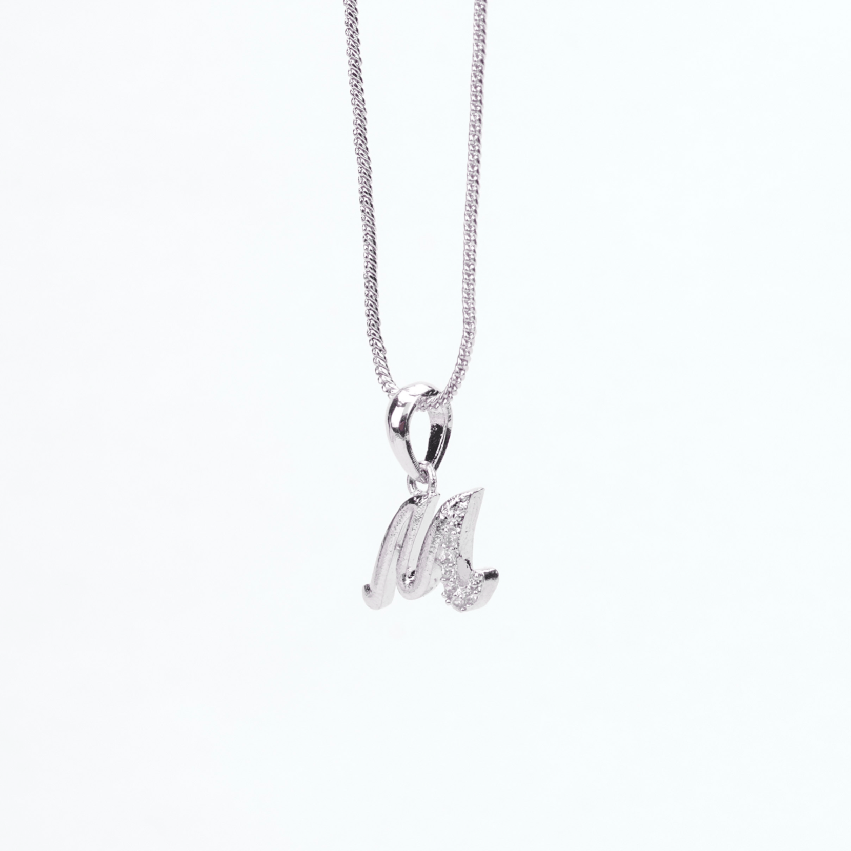 Opal Touch - Alphabet M Rhodium Locket with Chain (18