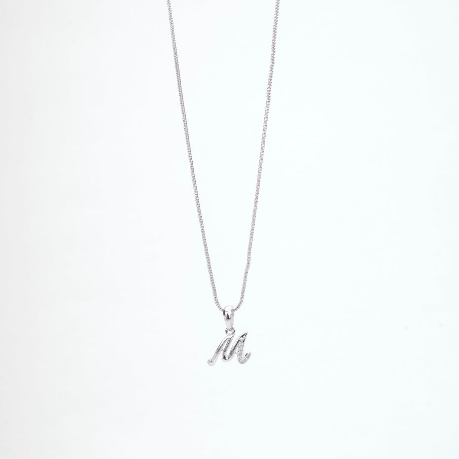 Opal Touch - Alphabet M Rhodium Locket with Chain (18") - Locket Set
