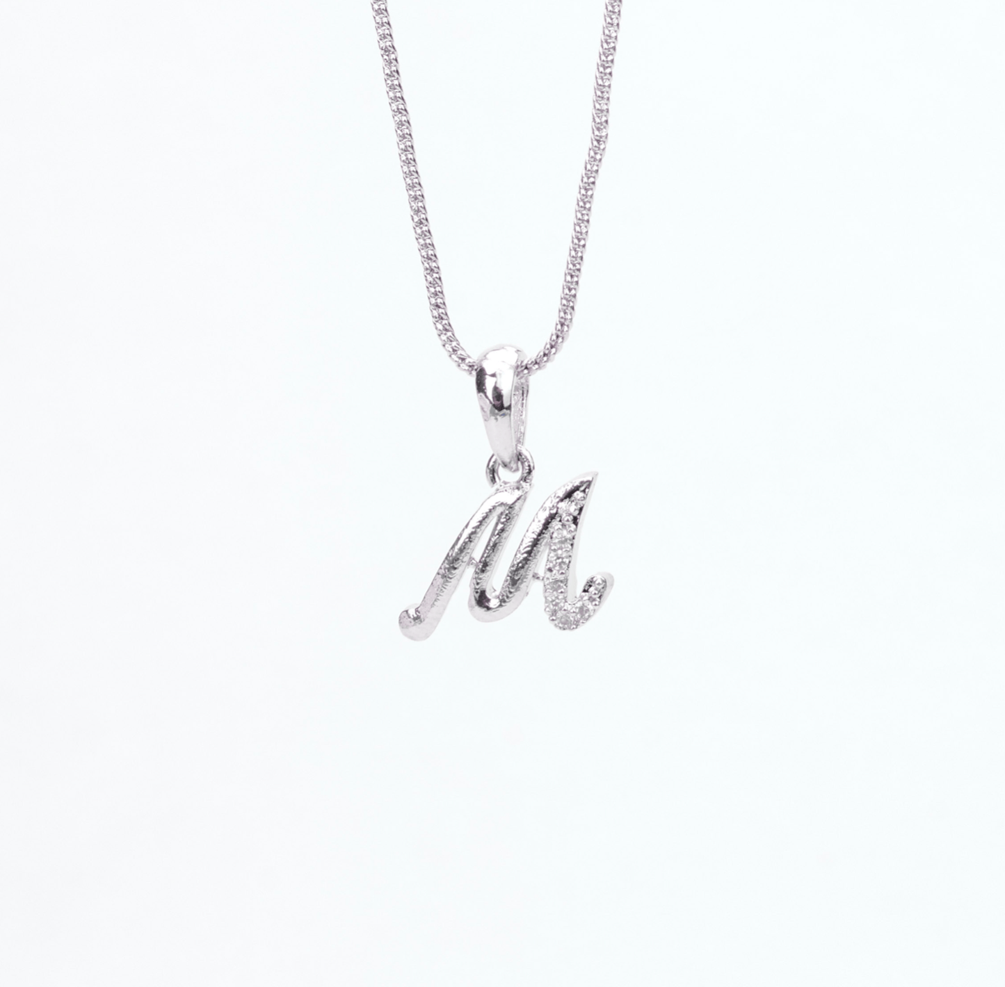 Opal Touch - Alphabet M Rhodium Locket with Chain (18") - Locket Set