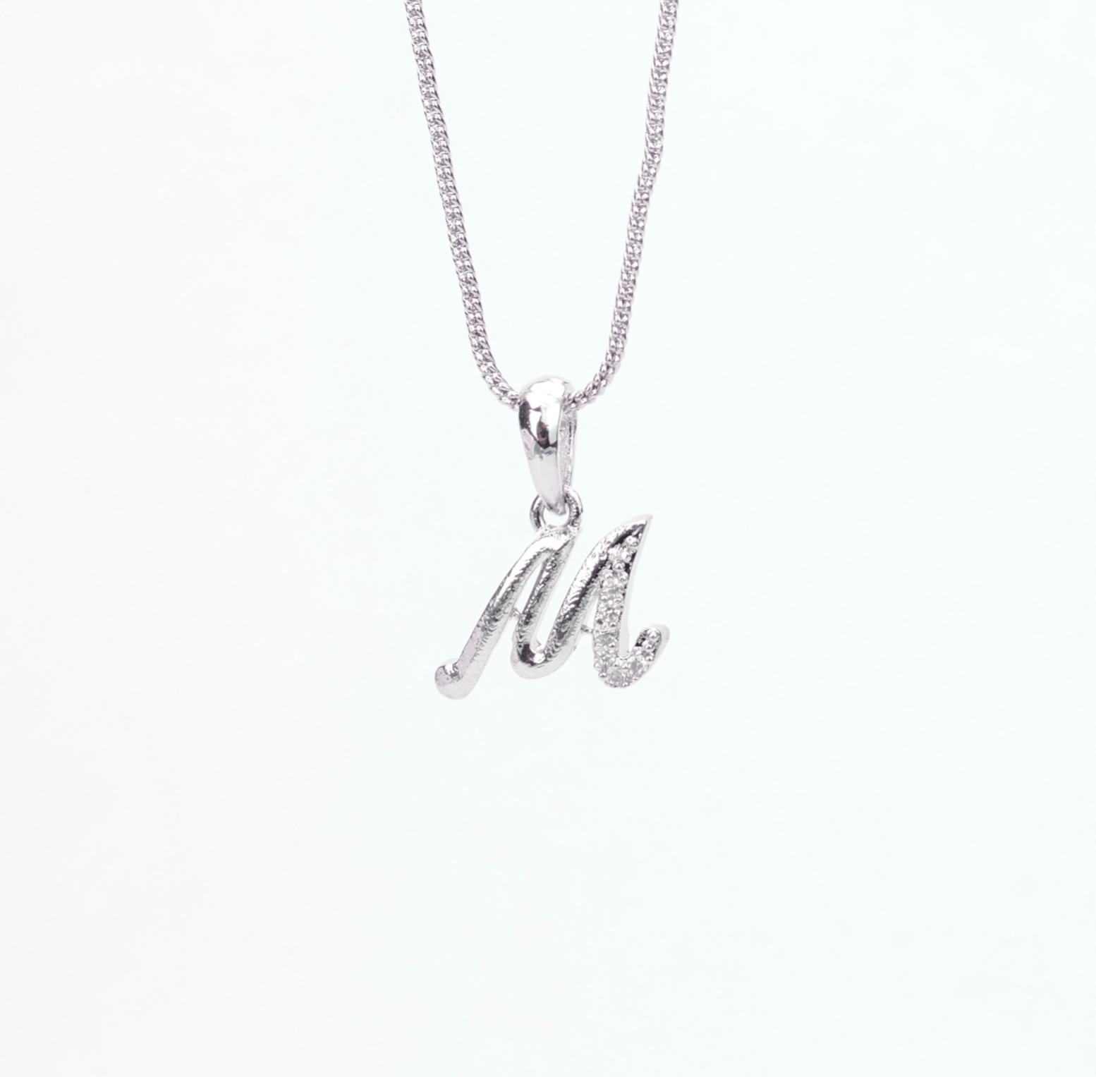 Opal Touch - Alphabet M Rhodium Locket with Chain (18") - Locket Set