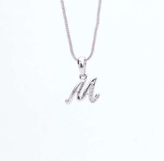 Opal Touch - Alphabet M Rhodium Locket with Chain (18") - Locket Set