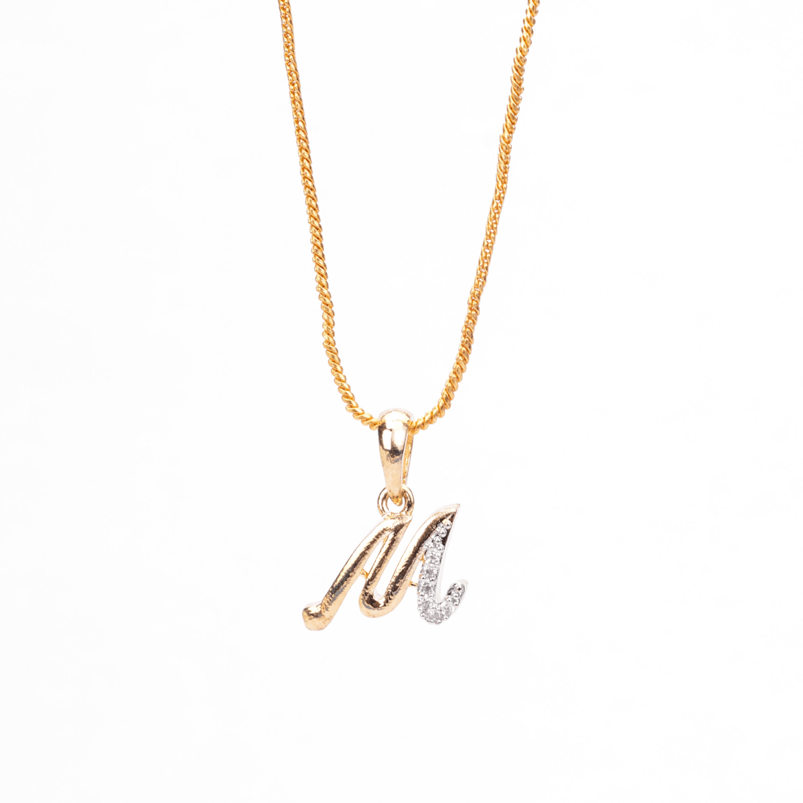 Opal Touch - Alphabet M Two Tone Locket with Chain (18
