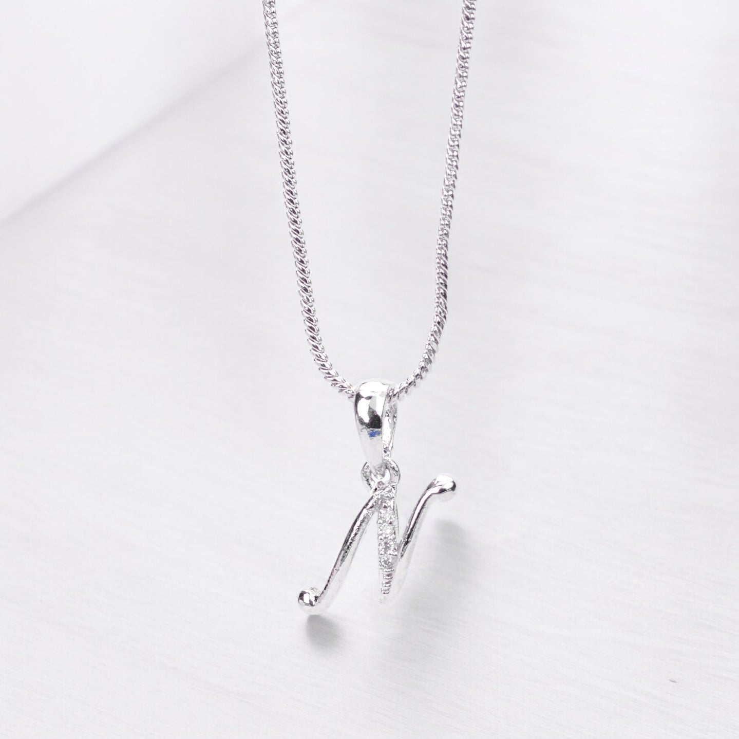 Opal Touch - Alphabet N Rhodium Locket with Chain (18