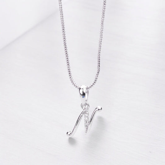 Opal Touch - Alphabet N Rhodium Locket with Chain (18") - Locket Set