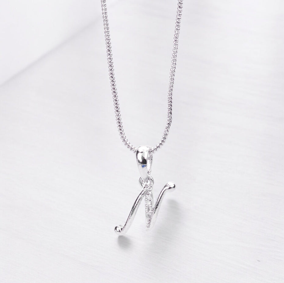 Opal Touch - Alphabet N Rhodium Locket with Chain (18") - Locket Set