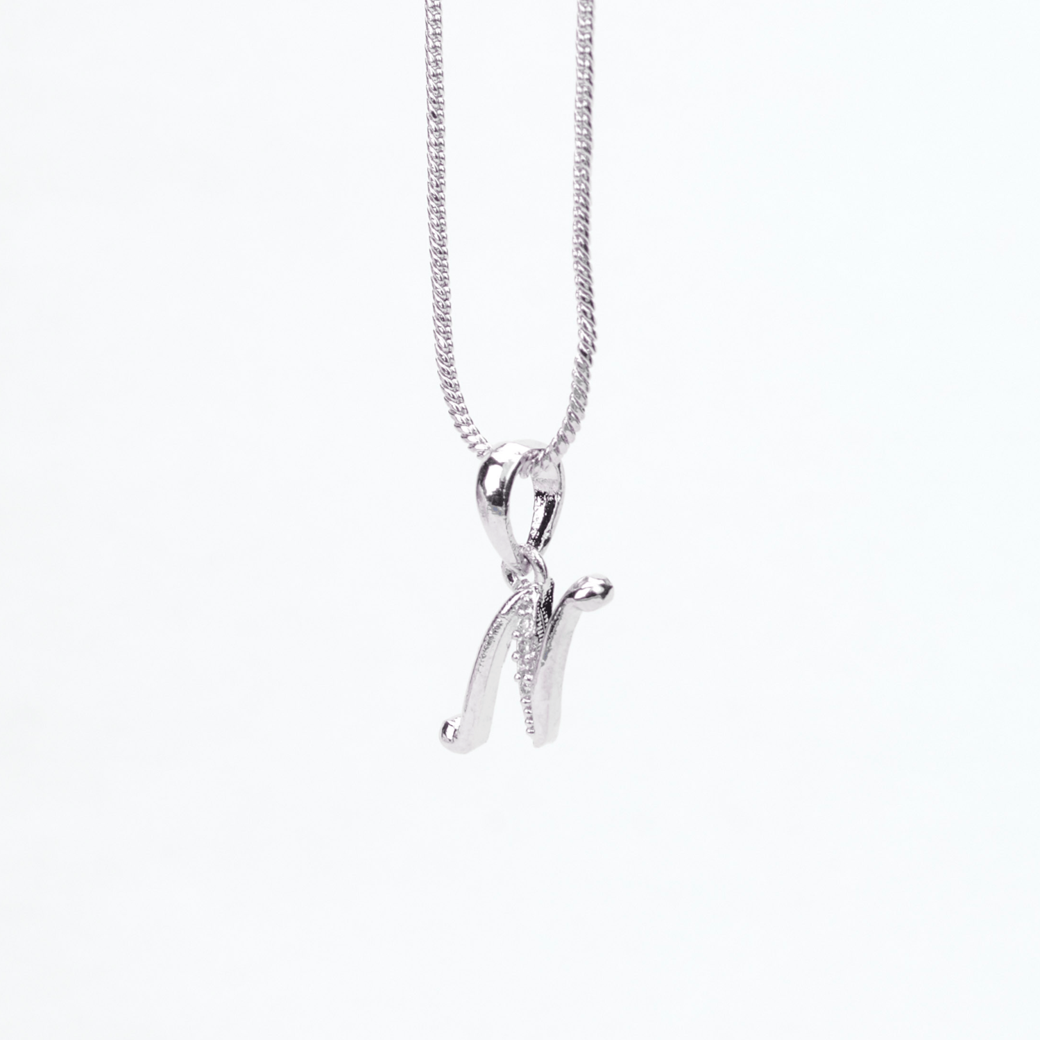 Opal Touch - Alphabet N Rhodium Locket with Chain (18