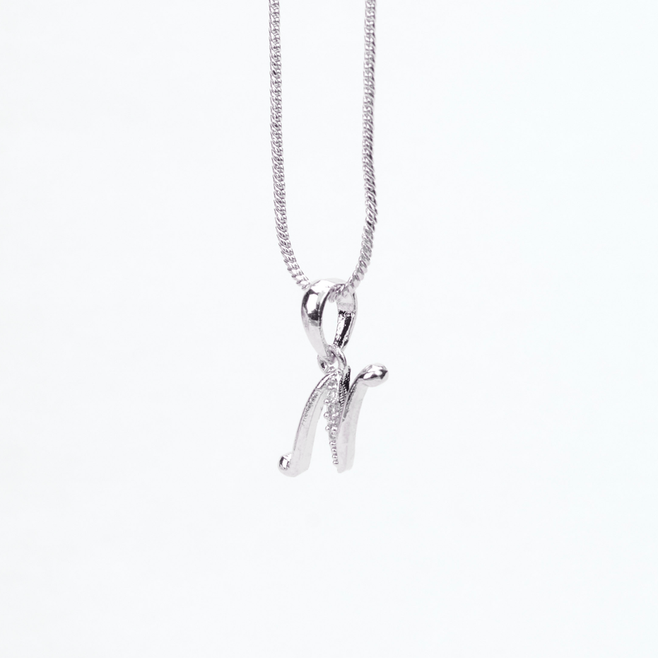 Opal Touch - Alphabet N Rhodium Locket with Chain (18") - Locket Set