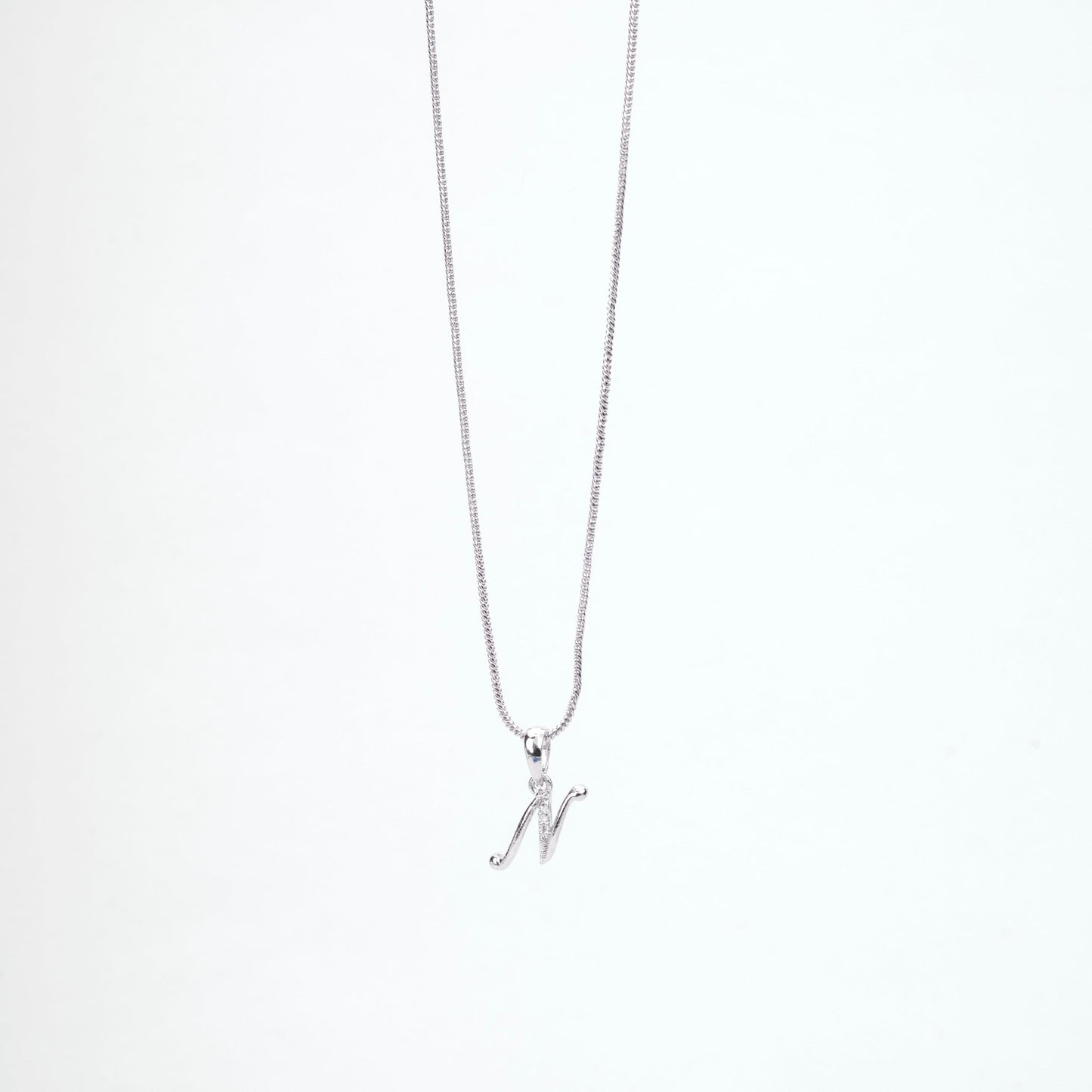 Opal Touch - Alphabet N Rhodium Locket with Chain (18") - Locket Set