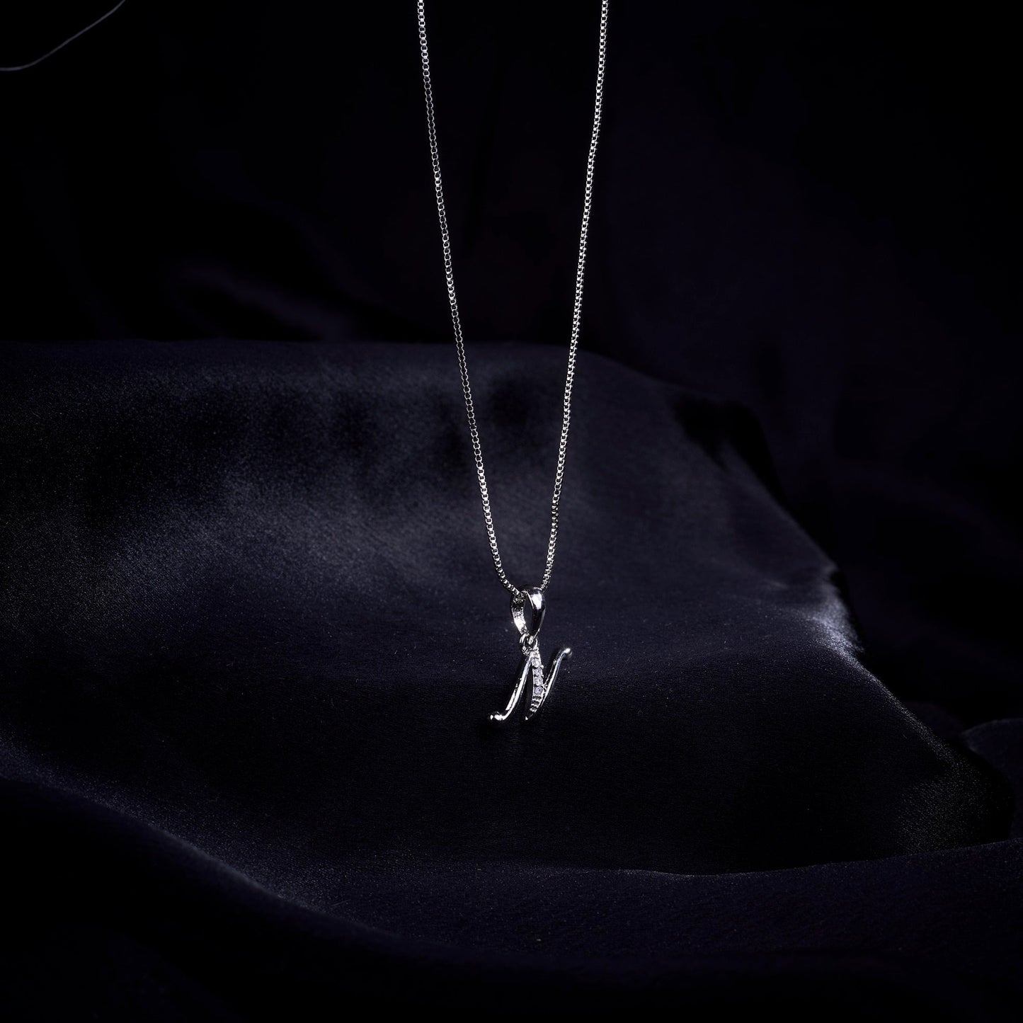 Opal Touch - Alphabet N Rhodium Locket with Chain (18") - Locket Set