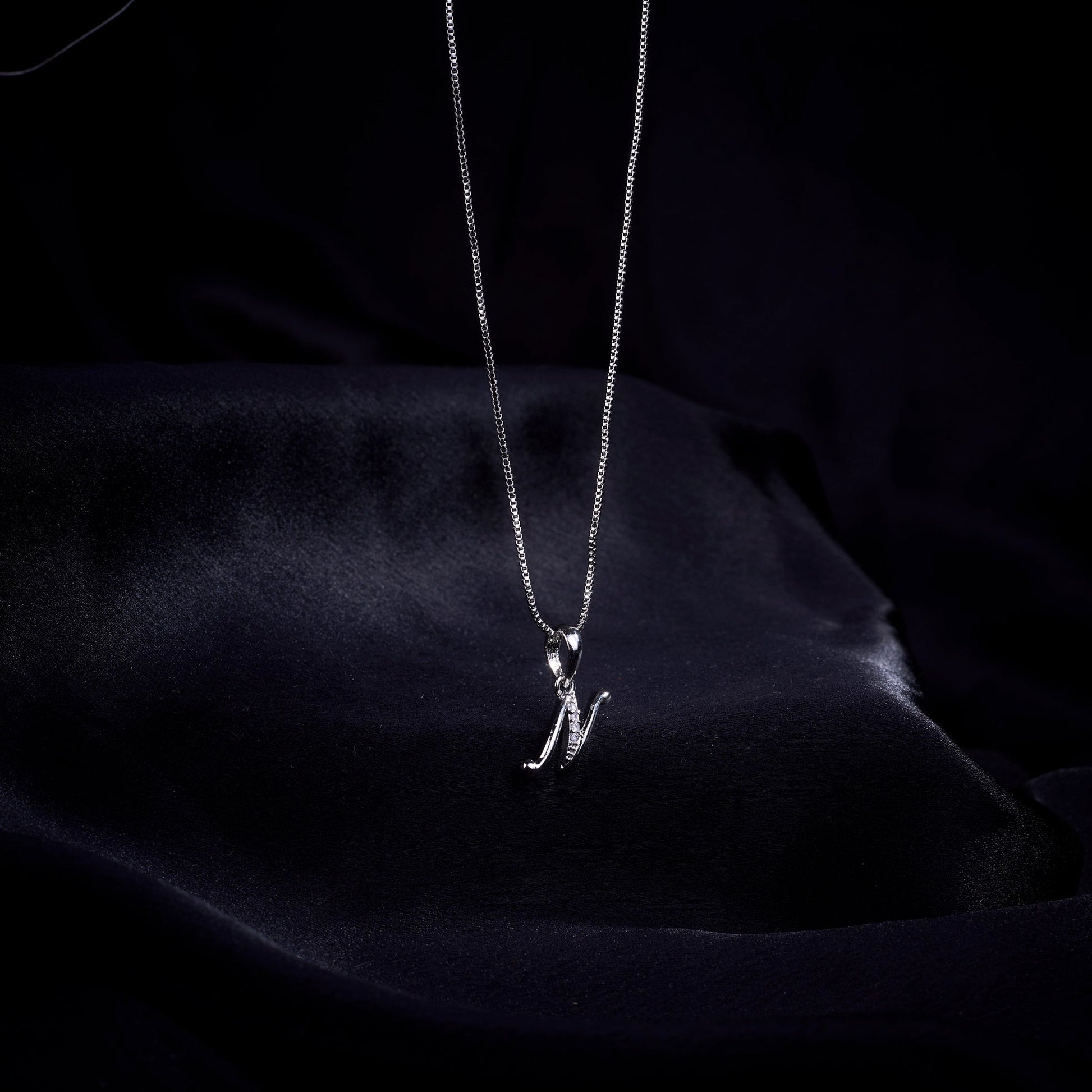 Opal Touch - Alphabet N Rhodium Locket with Chain (18") - Locket Set