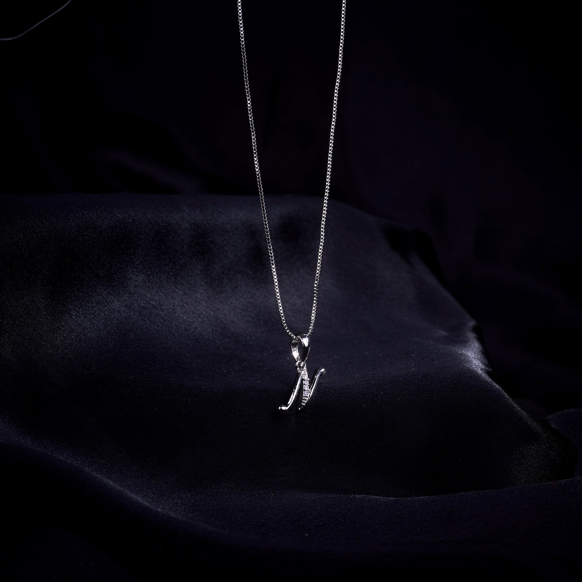 Opal Touch - Alphabet N Rhodium Locket with Chain (18