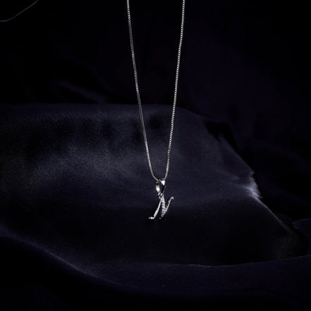 Opal Touch - Alphabet N Rhodium Locket with Chain (18") - Locket Set
