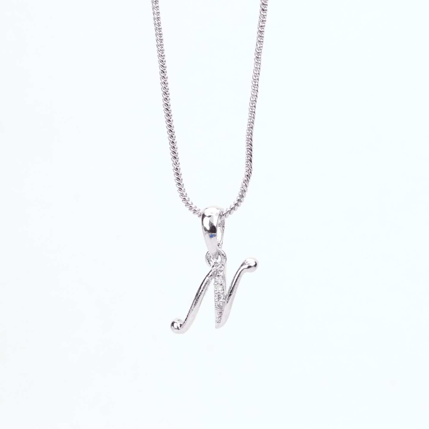 Opal Touch - Alphabet N Rhodium Locket with Chain (18") - Locket Set