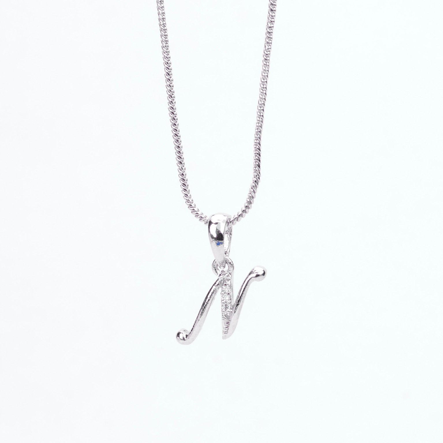 Opal Touch - Alphabet N Rhodium Locket with Chain (18